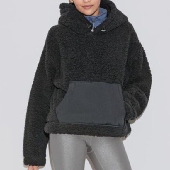 Zella Black Cassie Faux Shearling Hoodie New with Tags Women's Size Large - Picture 4 of 6